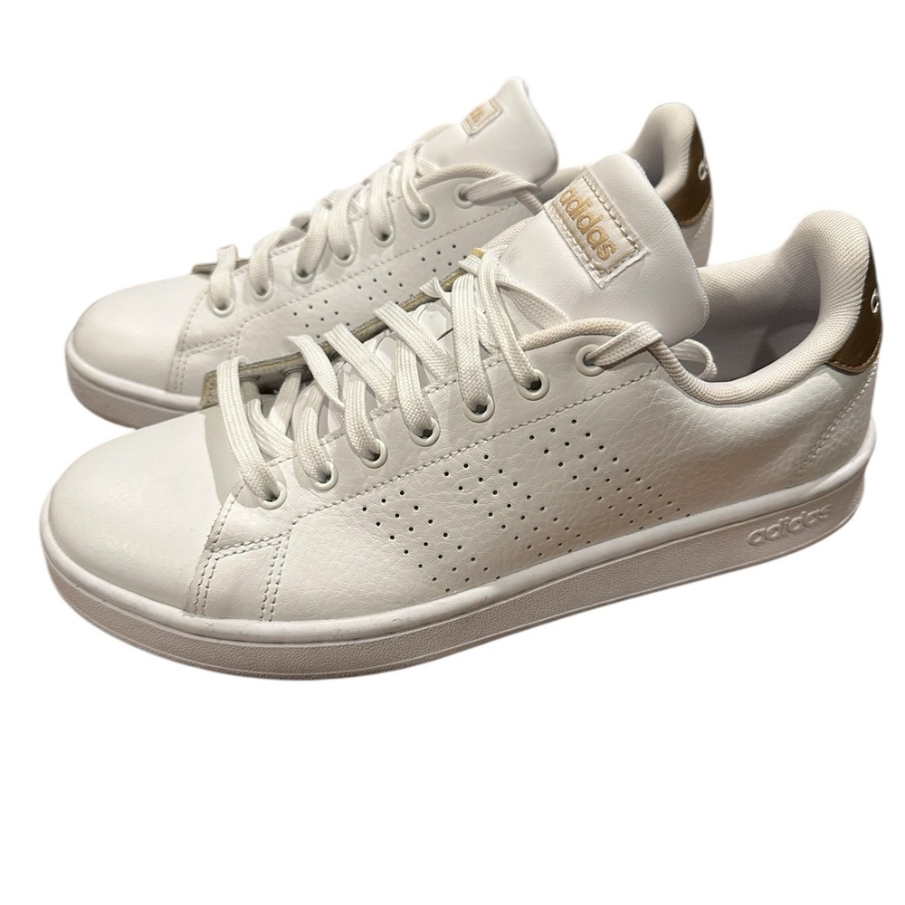 adidas White Sneakers with Gold Heel Accent